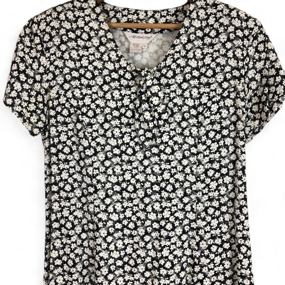 All Week Long Vtg 80s Maxi Dress Sz 10 Smocked Drop Bow Floral Black White - Picture 2 of 9